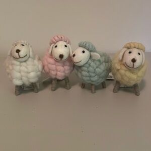 Pier 1 One Imports set of 4 wool sheep green yellow pink white Easter Ho…